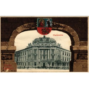 Szabadka, Subotica; főgimnázium. Heumann Mór kiadása. Szecessziós címeres litho keret / grammar school. Art Nouveau...