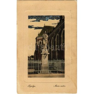 Topolya, Bácstopolya, Backa Topola; Mária szobor a templom mellett. W.L. Bp. 4185. Riesz Béla kiadása ...