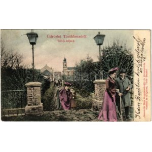 1904 Törökbecse, Újbecse, Novi Becej; Töltés feljáró. Jovanovits Giga kiadása, montázs hölgyekkel és urakkal ...