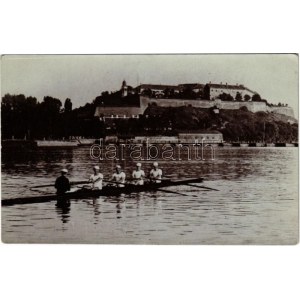 1906 Újvidék, Novi Sad, Pétervárad, Petrovaradin; evezős edzés a vár előtt / rowing training in front of the castle...