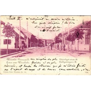 1901 Versec, Werschetz, Vrsac; Városliget utca B., posta és távirda. Wilhelm Wettl kiadása / street...