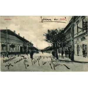 1908 Zenta, Senta; Jókai utca, üzletek. Molnár Sz. Vince kiadása / street, shops