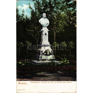 Zimony, Semlin, Zemun; Erzsébet sétatér, Ferenc József szobor / promenade park, statue of Franz Joseph (EK...