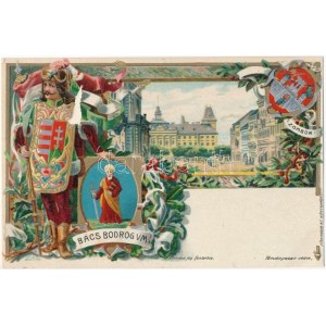Zombor, Sombor; Bács Bodrog vármegye szecessziós címere. Athenaeum Rt. kőnyomdája. / coat of arms of Bács-Bodrog County...