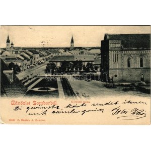 1901 Zombor, Sombor; Kossuth utca, fa harangláb, piac, Karmelita zárdatemplom. S. Házlak A. kiadása / street...