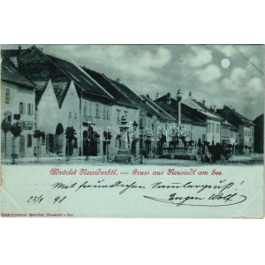 1898 (Vorläufer) Nezsider, Neusiedl am See; Strasse am Nacht / utca este, Michl Fröhlich és Franz Wolf üzlete / street...