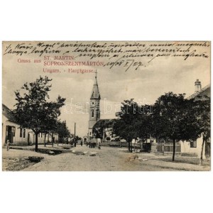 1908 Sopronszentmárton, Markt Sankt Martin; Fő utca, templom / Hauptstrasse, Kirche / main street...