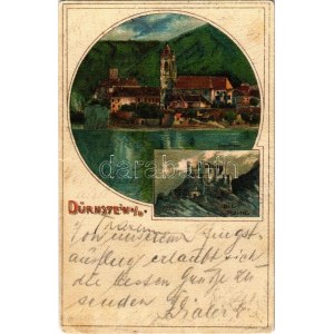1900 Dürnstein, Die Ruine / castle ruins. Art Nouveau, litho s: Rosenberger (fl)