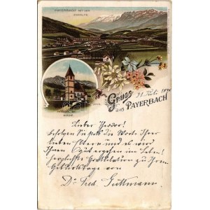 1898 (Vorläufer) Payerbach, Raxalpe, Kirche. Louis Glaser Art Nouveau, floral, litho