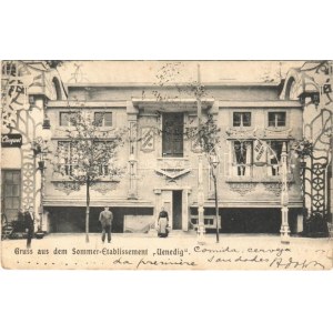 1903 Wien, Vienna, Bécs; Gruss aus dem Sommer Etablissement Venedig / summer restaurant (EK)