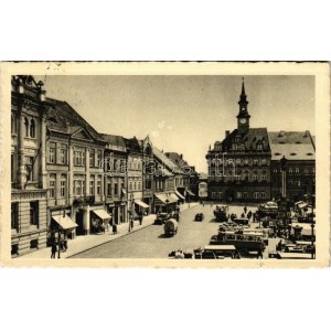 1935 Ceská Lípa, Böhmisch Leipa; Marktplatz / market square, autobuses