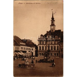 1916 Ceská Lípa, Böhmisch Leipa; Marktplatz mit Rathaus, Deutsche Volksbank, Sigmund Stransky, Raimund Ikrath ...