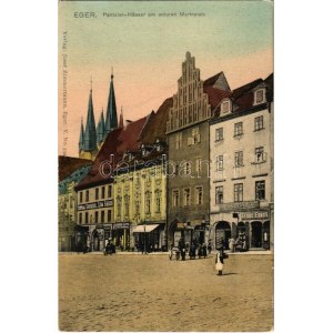 Cheb, Eger; Patrizier Häuser am unteren Marktplatz, Concordia, Georg Ernst, Central Drogerie Zum Bären...