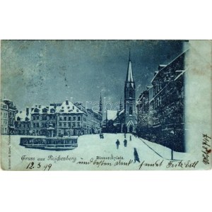1899 (Vorläufer) Liberec, Reichenberg; Bismarckplatz / square in winter (fl)