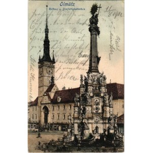 1902 Olomouc, Olmütz; Rathaus u. Dreifaltigskeitsäule / Trinity statue, town hall