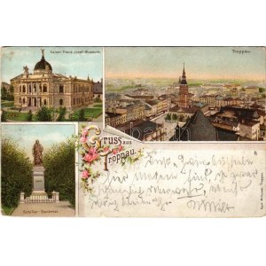 1898 (Vorläufer) Opava, Troppau; Kaiser Franz Josef Museum, Schiller Denkmal / museum, statue...