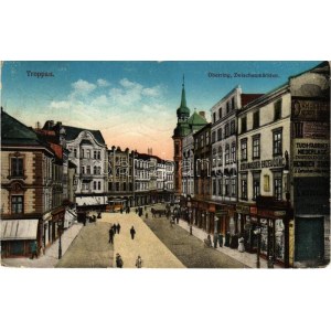 1916 Opava, Troppau; Oberring, Zwischenmärkten, Sodawasser Erzeugung, Eisenhandlung, Mieder, Hugo Haas / square, shops...