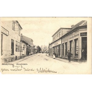 1903 Sakskobing, Saxkjöbing; Brostraede, Udstyr for Herrer / street, shop of Oluf D. Kofoed (EM)