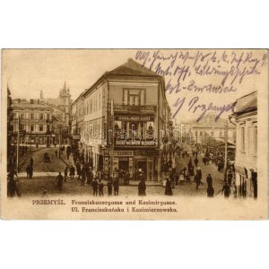 1915 Przemysl, Ul. Franciszkanska i Kazimierzowska, Sklad ubiorow meskich / streets, Eisner...