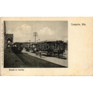Campeche, Parada de tranvia / tramway stop, horse-drawn trams / lóvasút (EK)