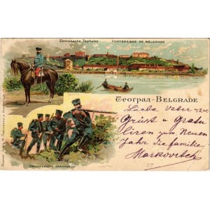 1898 Beograd, Belgrade; Fortresse de Belgrade / fortress, Serbian military, soldiers. Art Nouveau, litho (b...