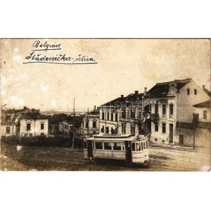 Belgrade, Belgrád; Studenicka ulica / street, tram, WWI destroyed buildings. photo (fl)
