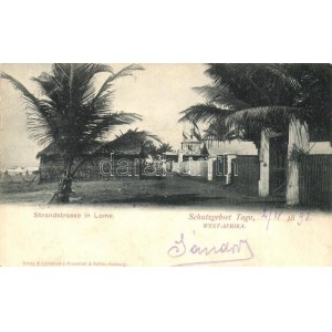 1898 Lomé, Strandstrasse, Schutzgebiet (West-Afrika) / seaside, beach street (Rb)