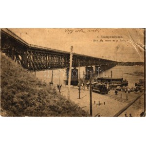 1918 Dnipro, Dnipropetrovsk, Ekaterinoslav, Yekaterinoslav; Railway bridge over the Dnieper river, trams, quay market ...
