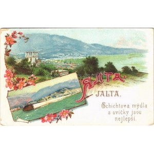Yalta, Jalta; Schicht's soap factory advertisement on the backside. Art Nouveau, floral, litho (EK)