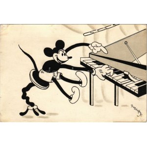Mickey egér zongorázik. Klösz korai Disney képeslap / Mickey Mouse playing on the piano...
