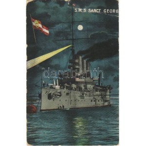 1916 SMS Sankt Georg osztrák-magyar páncélos cirkáló este / K.u.K. Kriegsmarine Panzerkreuzer / WWI Austro...