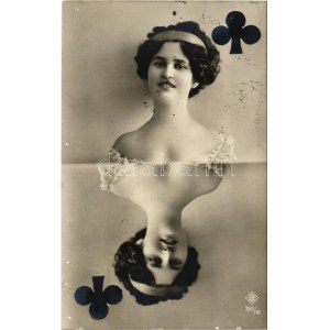 1911 Treff Dáma (Francia kártya) / Queen of Clubs (French card)