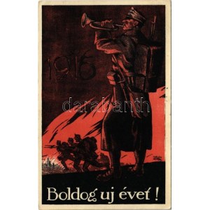 1916 Boldog új évet! Első világháborús magyar katonai üdvözlet. Weiss L. és F. kiadása ...