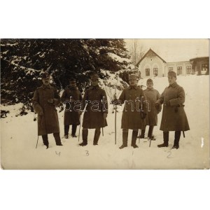 1916 Osztrák-magyar katonai álláshely, katonatisztek télen / WWI K.u.k. military post in winter, soldiers. photo + M...