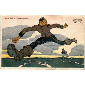 1915 John Bull's 7 Meilenstiefel / WWI German military propaganda. B.K.W.I. 757-8. s: K. Th. Zelger (EK...
