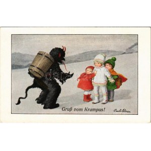 Krampusz kisgyerekekkel / Gruss vom Krampus! August Rökl Vienne Nr. 1441. s: Pauli Ebner