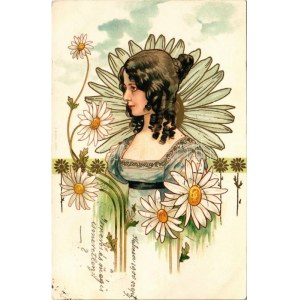 1900 Szecessziós hölgy / Art Nouveau lady. litho