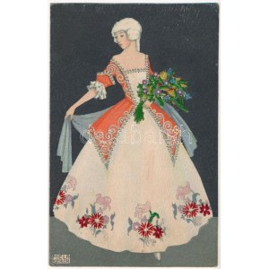 Hímzett hölgy / Art Nouveau lady, embroidered. B.K.W.I. 384-1. s: Mela Koehler