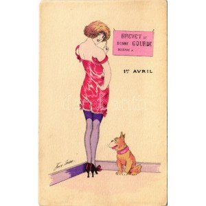 Brevets D'Avril / gently erotic art postcard. Fantasies Parisiennes Aquarelles Série No. 89. A. Noyer s: Xavier Sager ...