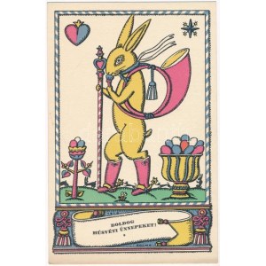 Boldog Húsvéti Ünnepeket! Nyomtatta és kiadja Knerr Izidor, Gyoma / Hungarian art postcard with Easter rabbit s...