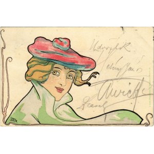 1899 (Vorläufer) Art Nouveau lady. A. Sockl Wien I. Serie VII. Sirenen u. Circen Nr. 38. litho. Szénásy és Reimann s...