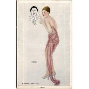 Düh / Anger. Art Nouveau, gently erotic lady art postcard. Reinthal & Newman No. 993. s...