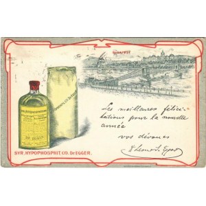 1907 Budapest, Syr. Hypophosphit. Co. Dr. Egger Leó és Egger Izidor gyógyszerészek köhögés elleni szirupjának reklámja...