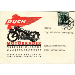 1938 Puch, Motorräder Österreichische Qualitätsarbeit. Steyr-Daimler-Puch A.G. Graz, Fuhrhofgasse Nr. 44. ...