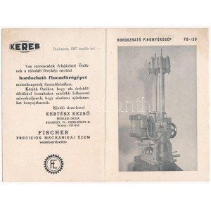 1947 Kereb hordozható finomfúrógép FB-130. Fischer precíziós mechanikai üzem kinyitható reklámlapja ...