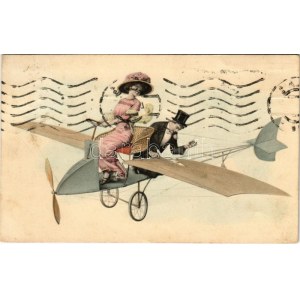 Úriember és hölgy repülőgépen / Gentleman and lady in aircraft. M. Munk Vienne Nr. 585.