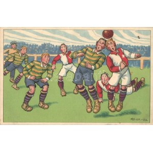 Humorous football match art postcard. LP 340/III. s: K. V.