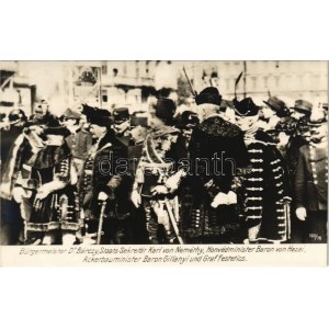 1916 Bürgermeister Dr. Bárczy, Staats-Sekretär Karl von Nemethy, Honvédminister Baron von Hazai...