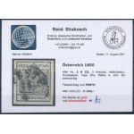 1850 2kr HP III mélyfekete / deep black PESTH Certificate: Strakosch