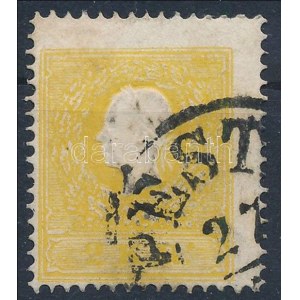 1858 2kr II. típus sötét sárga / dark yellow, extrém elfogazással / shifted perforation PESTH Certificate...